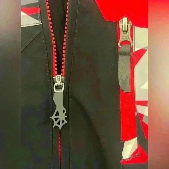 Spyder Red/White/Black Geometric Pattern Ski Coat Kids Size 14 - Picture 7 of 16